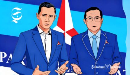 Ilustrasi Ketua Umum Partai Demokrat Agus Harimurti Yudhoyono dan Sekjen Herman Khaeron - sukabumiheadline.com
