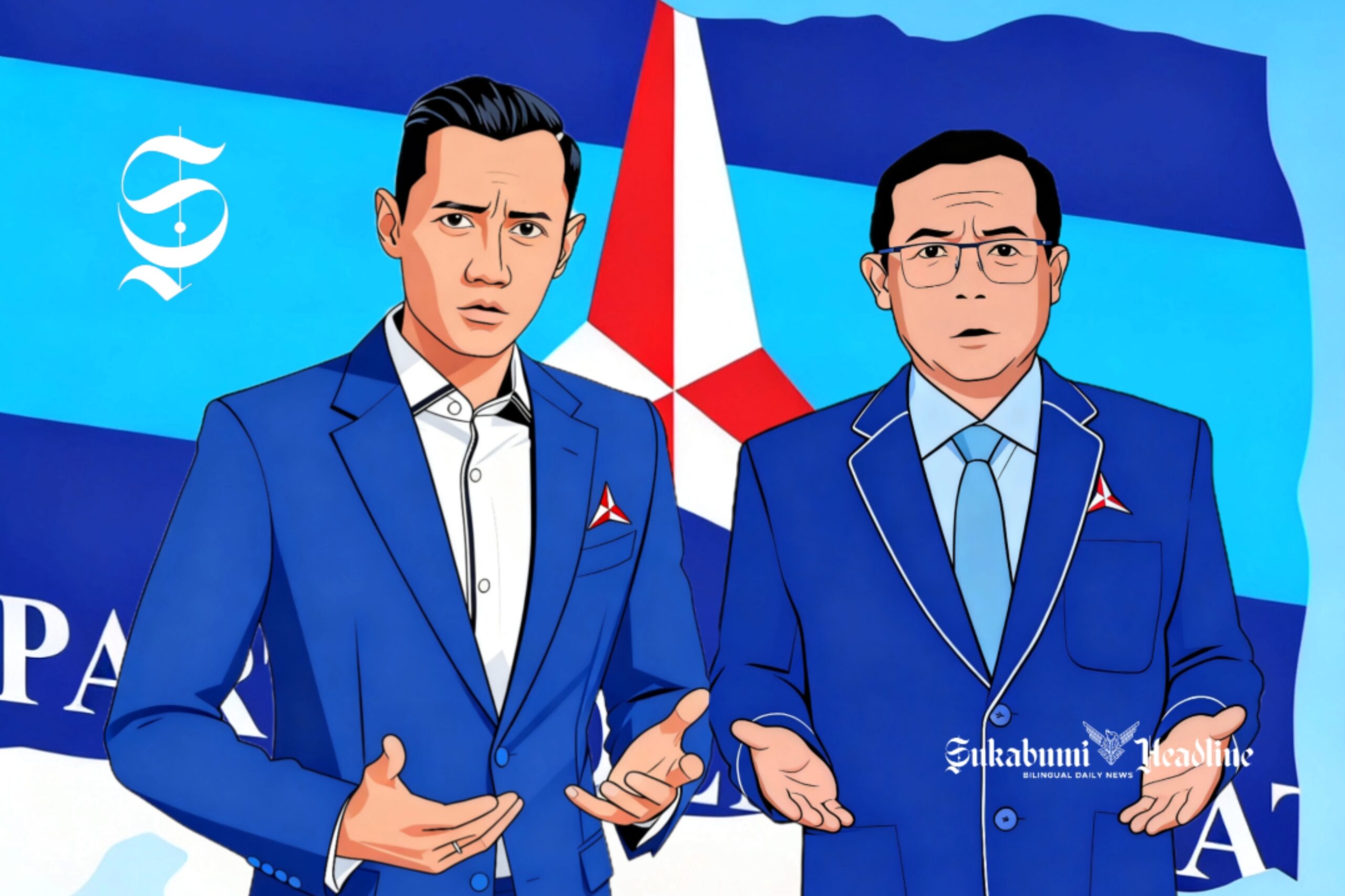 Ilustrasi Ketua Umum Partai Demokrat Agus Harimurti Yudhoyono dan Sekjen Herman Khaeron - sukabumiheadline.com