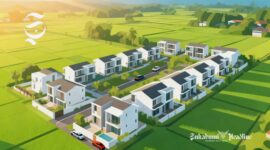 Ilustrasi kompleks perumahan di tengah area persawahan - sukabumiheadline.com