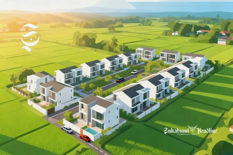 Ilustrasi kompleks perumahan di tengah area persawahan - sukabumiheadline.com