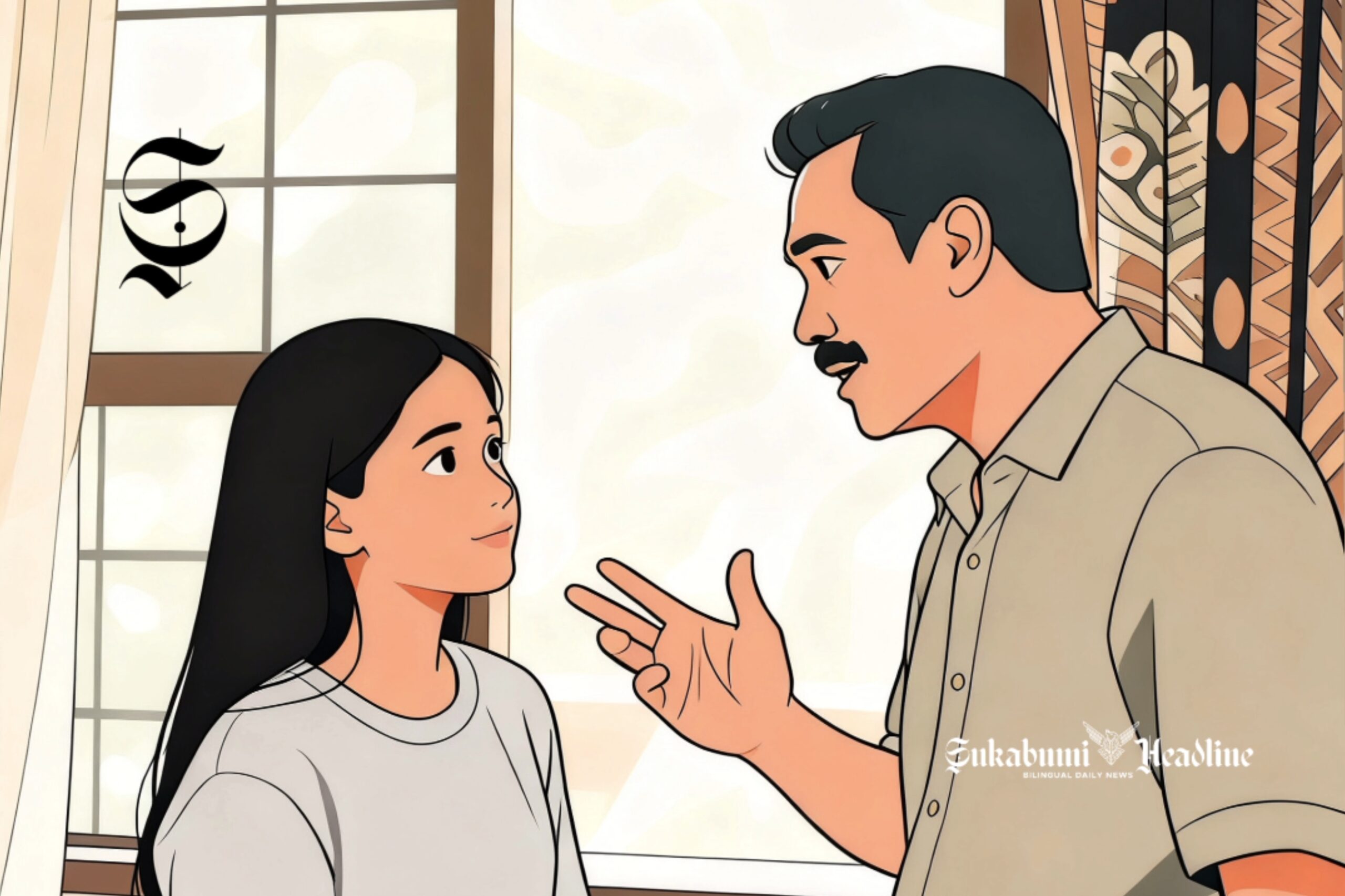 Ilustrasi ayah sedang menasihati anak gadisnya yang sudah remaja - sukabumiheadline.com