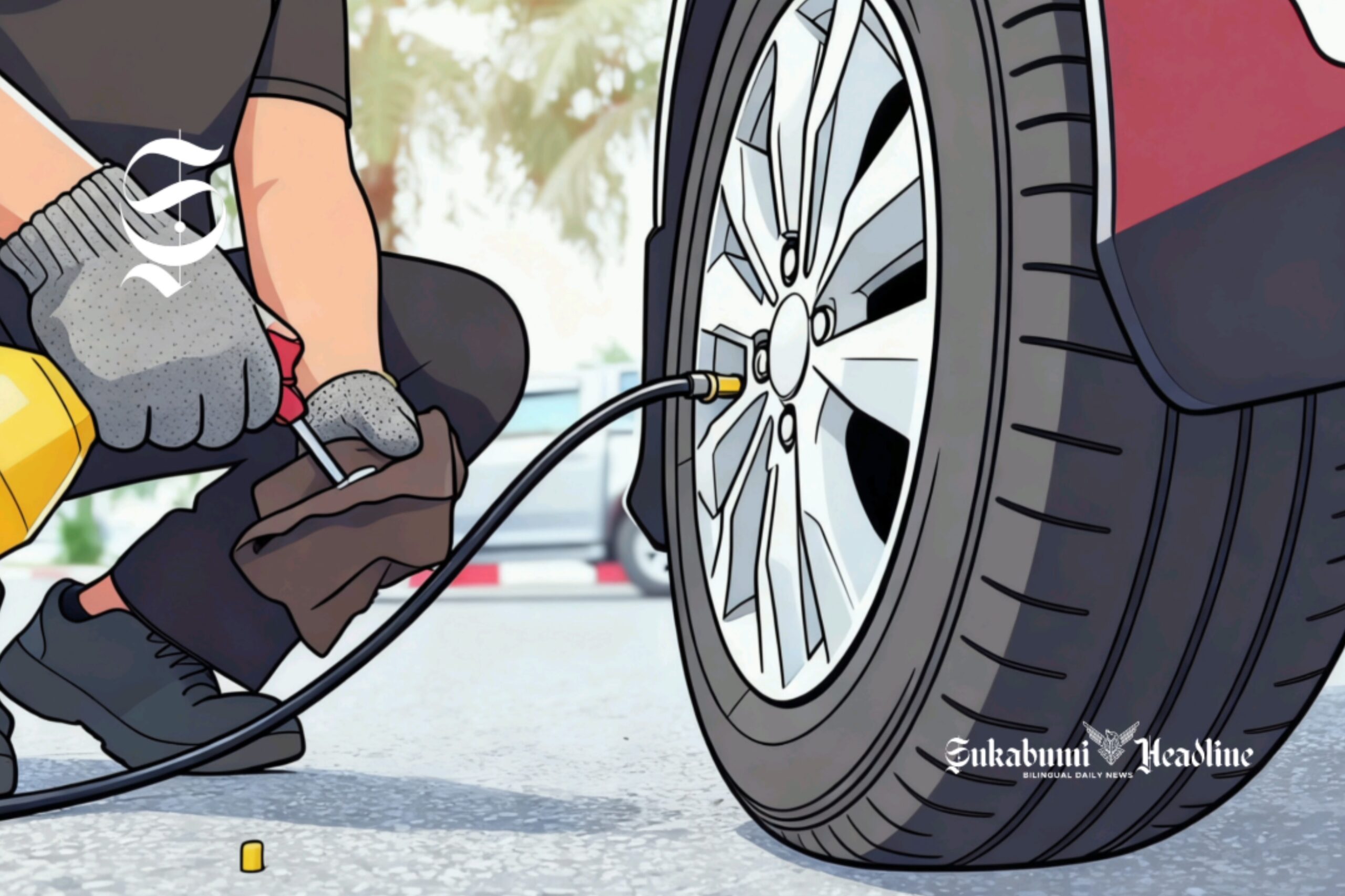 Ilustrasi bengkel dan tambal ban mobil - sukabumiheadline.com