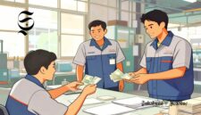 Ilustrasi buruh sedang menerima gaji - sukabumiheadline.com