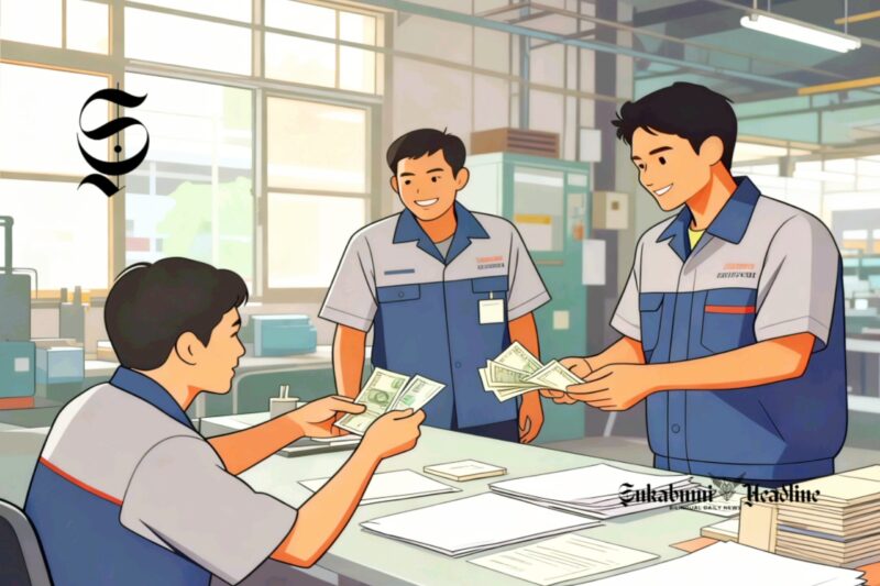 Ilustrasi buruh sedang menerima gaji - sukabumiheadline.com