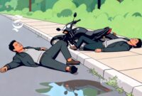 Ilustrasi dua orang mengalami kecelakaan lalu lintas jatuh dari motor - sukabumiheadline.com