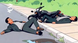 Ilustrasi dua orang mengalami kecelakaan lalu lintas jatuh dari motor - sukabumiheadline.com