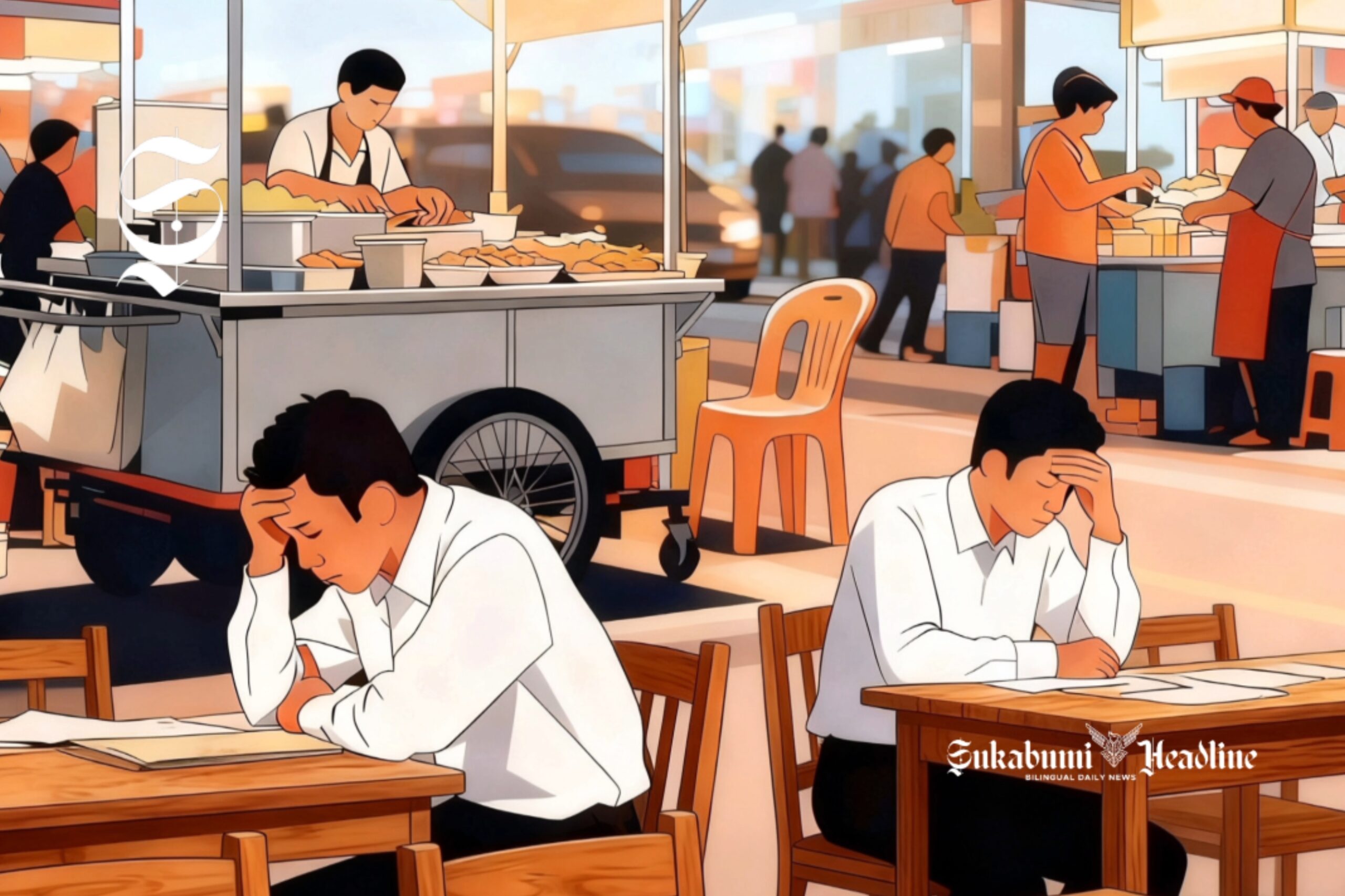 Ilustrasi dua orang pencari kerja sedang melamun - sukabumiheadline.com