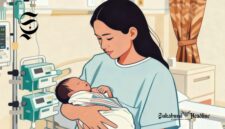 Ilustrasi ibu menggendong bayinya pascalahiran - sukabumiheadline.com