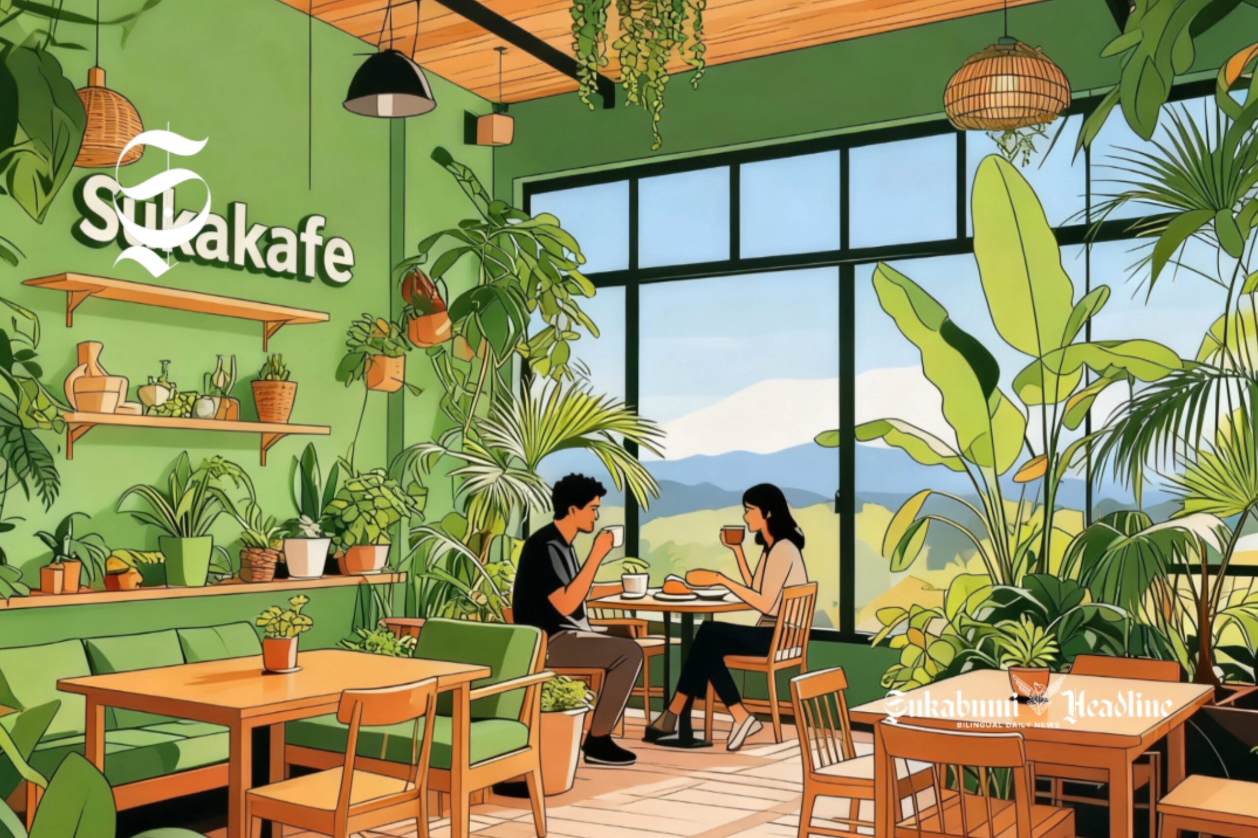 Ilustrasi kafe dengan konsep green cafe - sukabumiheadline.com