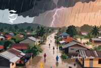 Ilustrasi kampung diguyur hujan deras hingga menyebabkan banjir - sukabumiheadline.com