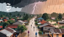 Ilustrasi kampung diguyur hujan deras hingga menyebabkan banjir - sukabumiheadline.com