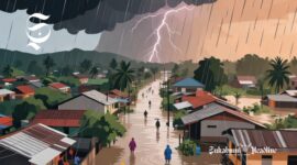 Ilustrasi kampung diguyur hujan deras hingga menyebabkan banjir - sukabumiheadline.com