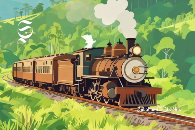 Ilustrasi kereta api uap melintasi perbukitan yang indah - sukabumiheadline.com