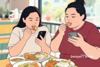 Ilustrasi mindless eating, makan sambil memainkan handphone mengakibatkan berat badan naik - sukabumiheadline.com