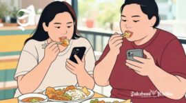 Ilustrasi mindless eating, makan sambil memainkan handphone mengakibatkan berat badan naik - sukabumiheadline.com