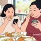 Ilustrasi mindless eating, makan sambil memainkan handphone mengakibatkan berat badan naik - sukabumiheadline.com