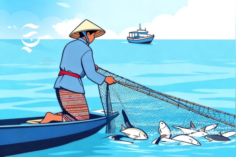 Ilustrasi nelayan sedang menangkap ikan di laut - sukabumiheadline.com