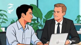 Ilustrasi pegawai di Indonesia sedang berbicara dengan pria dari Eropa - sukabumiheadline.com