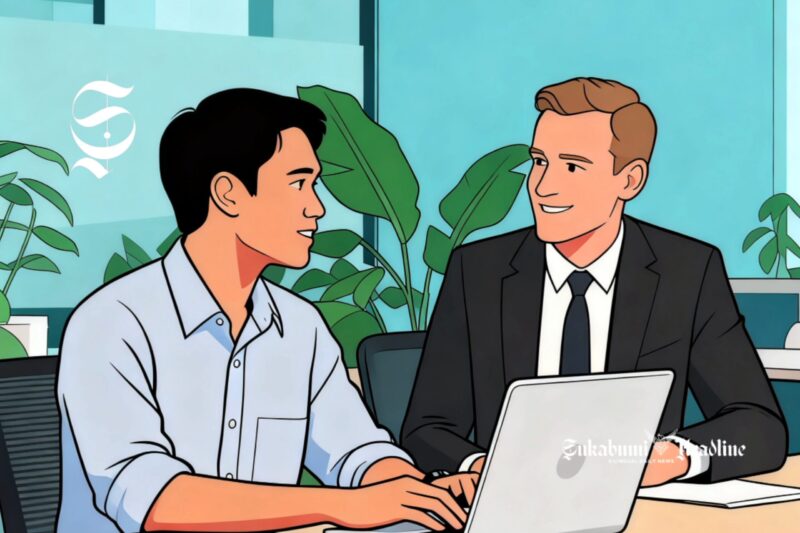 Ilustrasi pegawai di Indonesia sedang berbicara dengan pria dari Eropa - sukabumiheadline.com