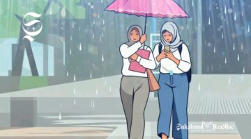 Ilustrasi pejalan kaki diguyur hujan deras - sukabumiheadline.com