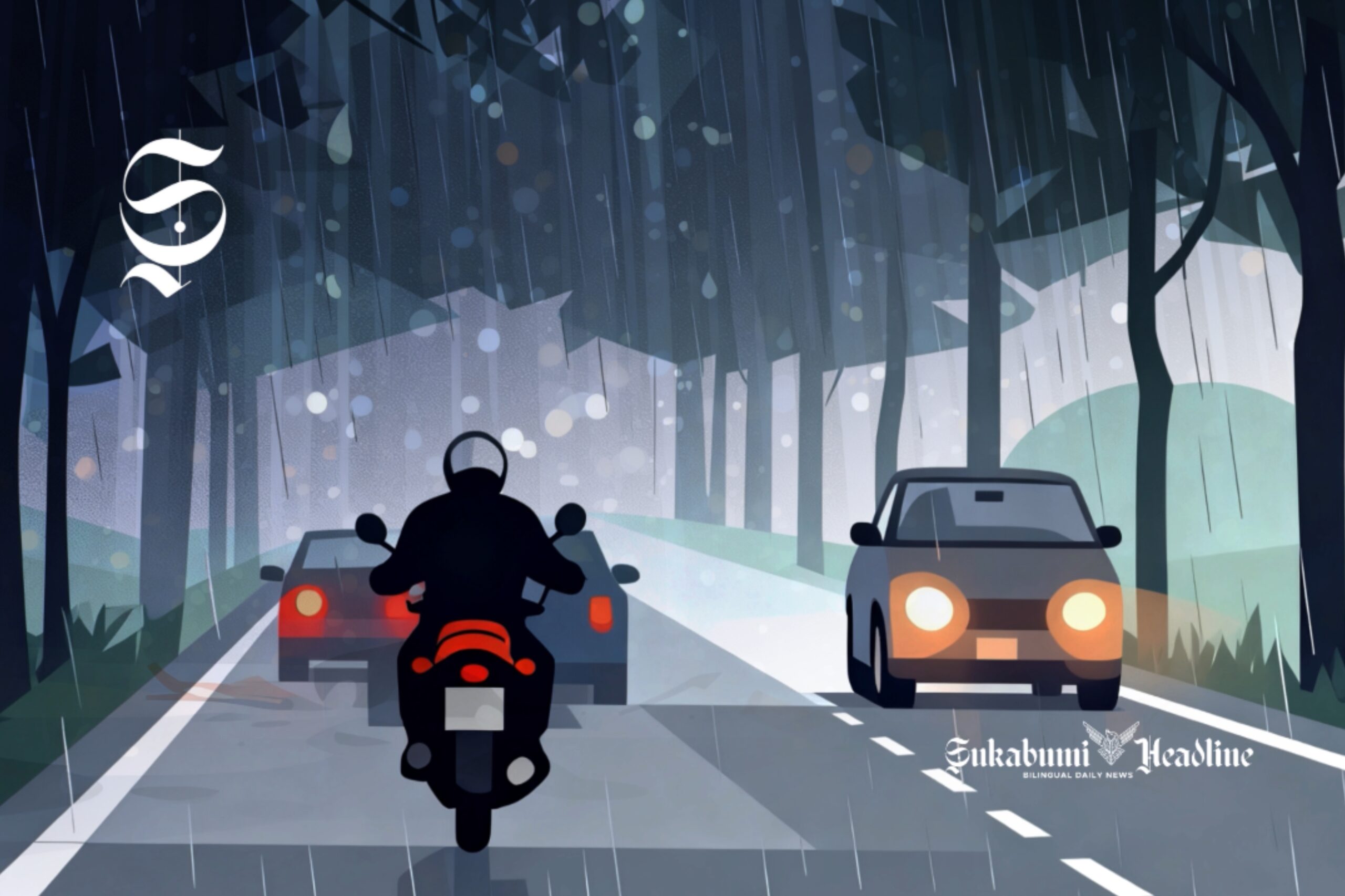 Ilustrasi pengendara sepeda motor diguyur hujan deras - sukabumiheadline.com