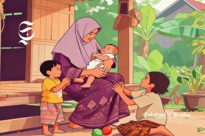 Ilustrasi perempuan Sunda sedang mengasuh anak-anaknya sebagai indung - sukabumiheadline.com
