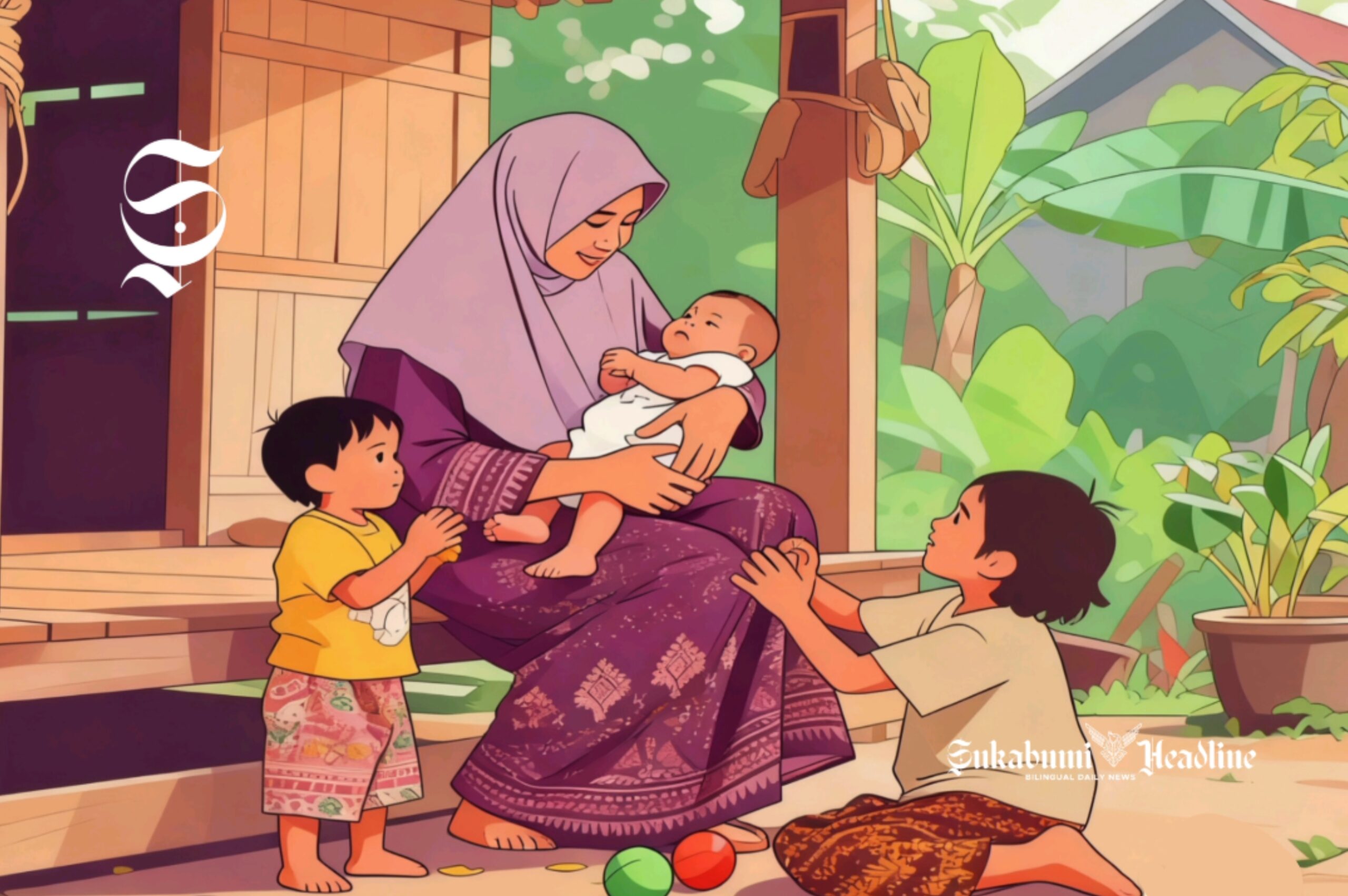 5 tradisi wanita Sukabumi zaman dulu yang perlahan luntur 5 Ilustrasi perempuan Sunda sedang mengasuh anak-anaknya sebagai indung - sukabumiheadline.com