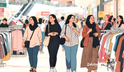 Ilustrasi perempuan jalan-jalan di mall - sukabumiheadline.com