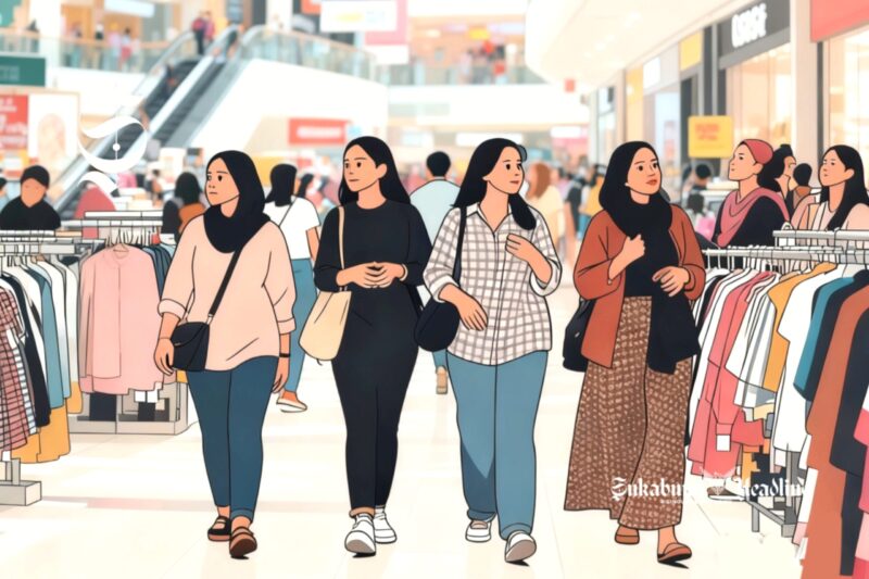 Ilustrasi perempuan jalan-jalan di mall - sukabumiheadline.com