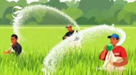 Ilustrasi petani sedang melakukan pemupukan Urea - sukabumiheadline.com