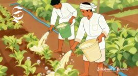 Ilustrasi petani sedang menyiram tanaman dengan cairan sabun colek - sukabumiheadline.com