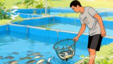 Ilustrasi peternak ikan sedang memindahkan ikan ke kolam lain di tambak miliknya - sukabumiheadline.com