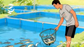Ilustrasi peternak ikan sedang memindahkan ikan ke kolam lain di tambak miliknya - sukabumiheadline.com