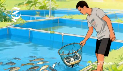 Ilustrasi peternak ikan sedang memindahkan ikan ke kolam lain di tambak miliknya - sukabumiheadline.com