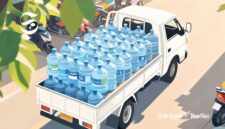 Ilustrasi pickup muatan galon air minum dalam kemasan - sukabumiheadline.com