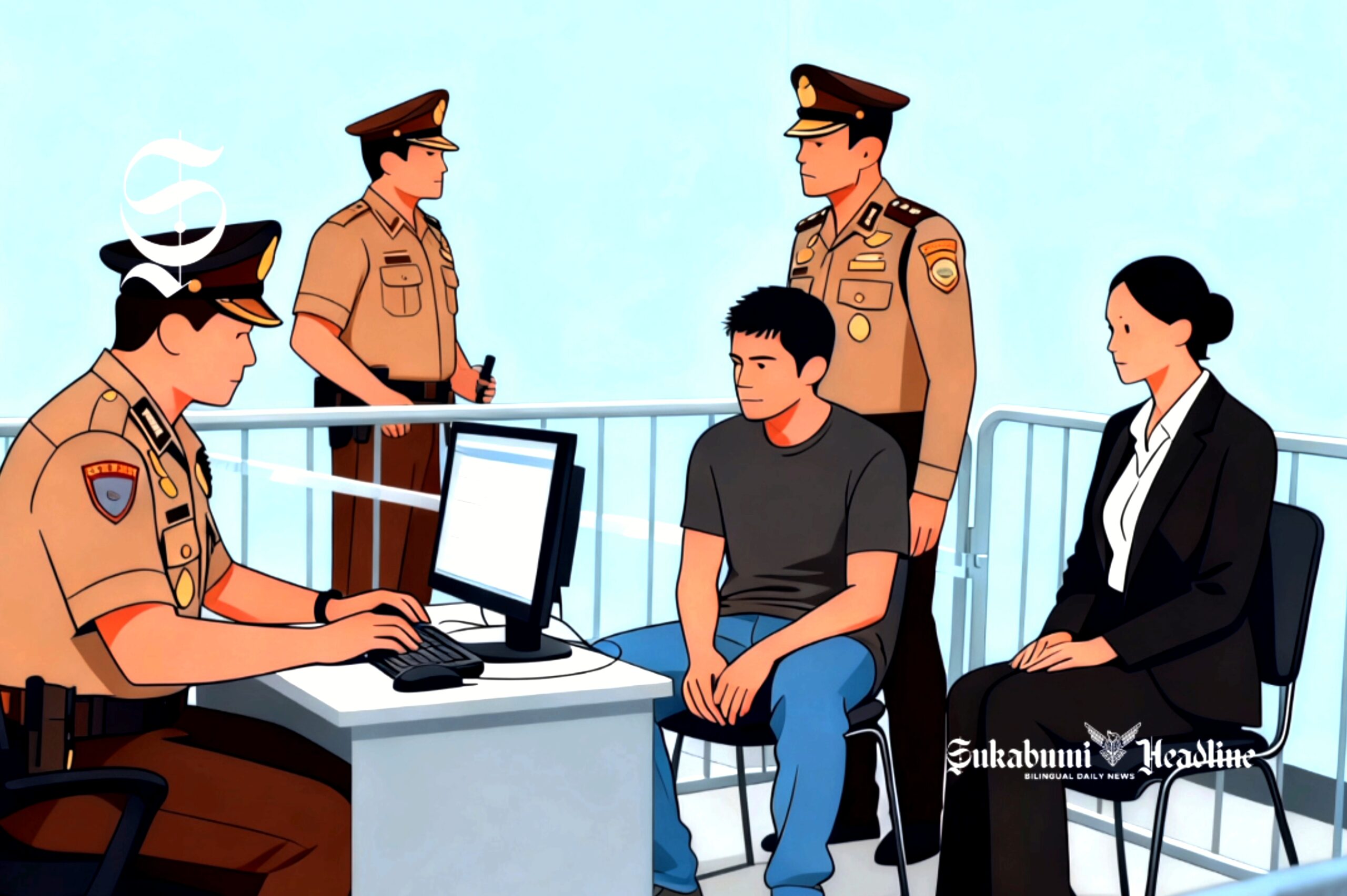 Ilustrasi polisi memeriksa tersangka didampingi pengacaranya - sukabumiheadline.com