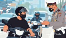 Ilustrasi polisi sedang melakukan tilang ke pengendara sepeda motor - sukabumiheadline.com