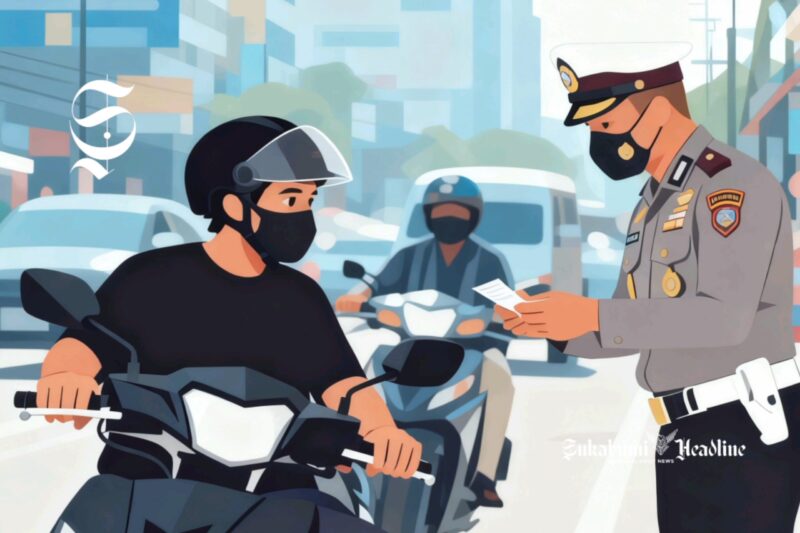 Ilustrasi polisi sedang melakukan tilang ke pengendara sepeda motor - sukabumiheadline.com