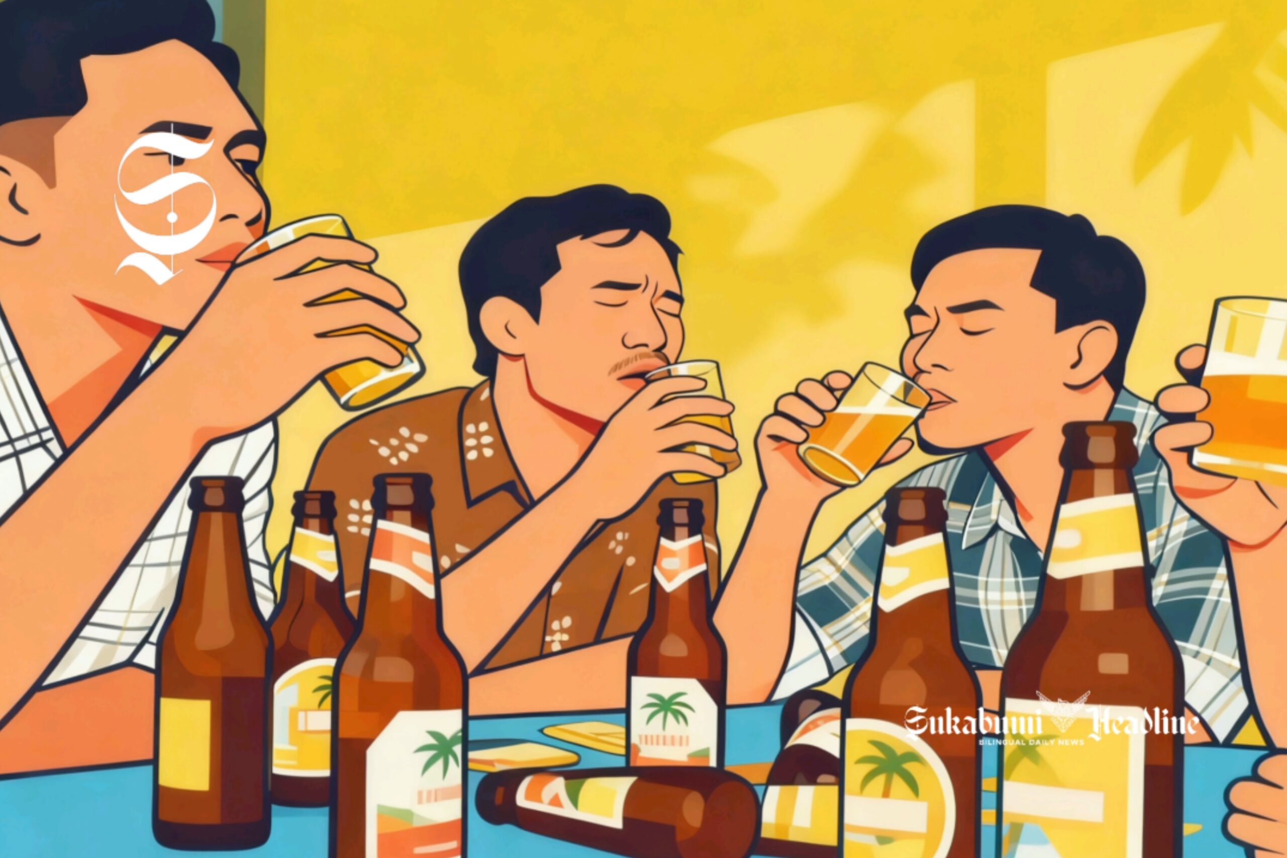 Ilustrasi sekelompok pria sedang mengkonsumsi minuman beralkohol - sukabumiheadline.com