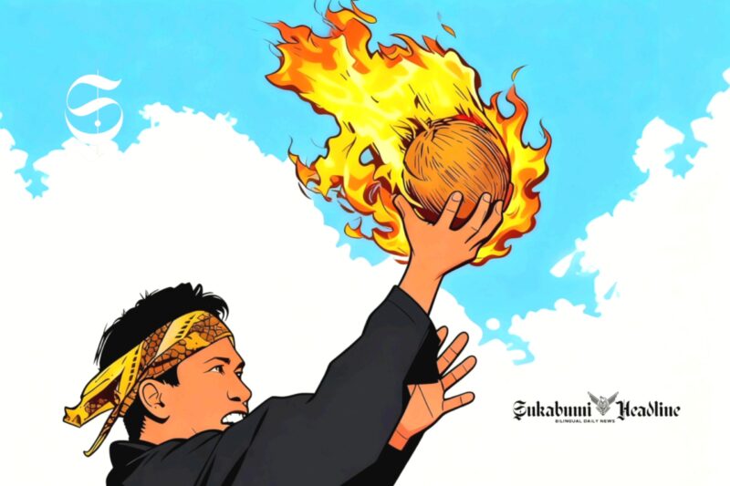 Ilustrasi seni pertunjukan Boles atau Bola Leungeun Seuneu - sukabumiheadline.com