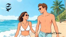 Ilustrasi sepasang turis asing sedang mengunjungi taman pantai - sukabumiheadline.com