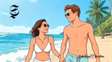 Ilustrasi sepasang turis asing sedang mengunjungi taman pantai - sukabumiheadline.com