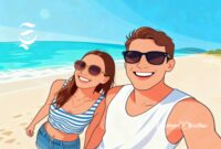 Ilustrasi sepasang turis mancanegara sedang wefie di pantai - sukabumiheadline.com