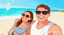 Ilustrasi sepasang turis mancanegara sedang wefie di pantai - sukabumiheadline.com