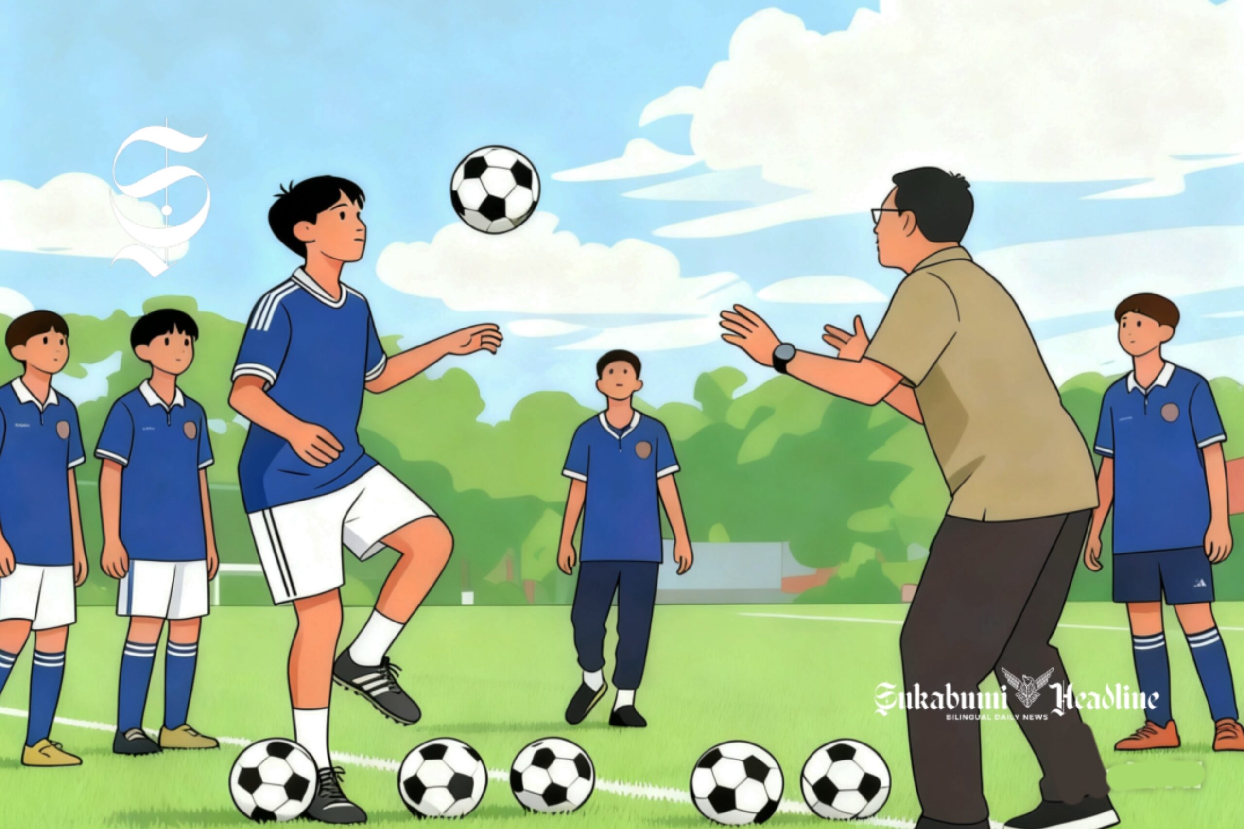 Ilustrasi siswa SMK jurusan Olah Raga sedang praktik jugling bola - sukabumiheadline.com