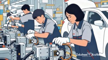 Ilustrasi siswa SMK jurusan Otomotif sedang praktik produksi mobil listrik - sukabumiheadline.com