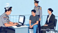 Ilustrasi tersangka didampingi pengacara sedang diperiksa polisi - sukabumiheadline.com
