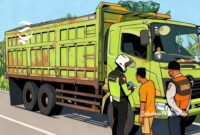 Ilustrasi truk ODOL bermuatan pasir melebihi kapasitas ditilang polisi dan dishub - sukabumiheadline.com