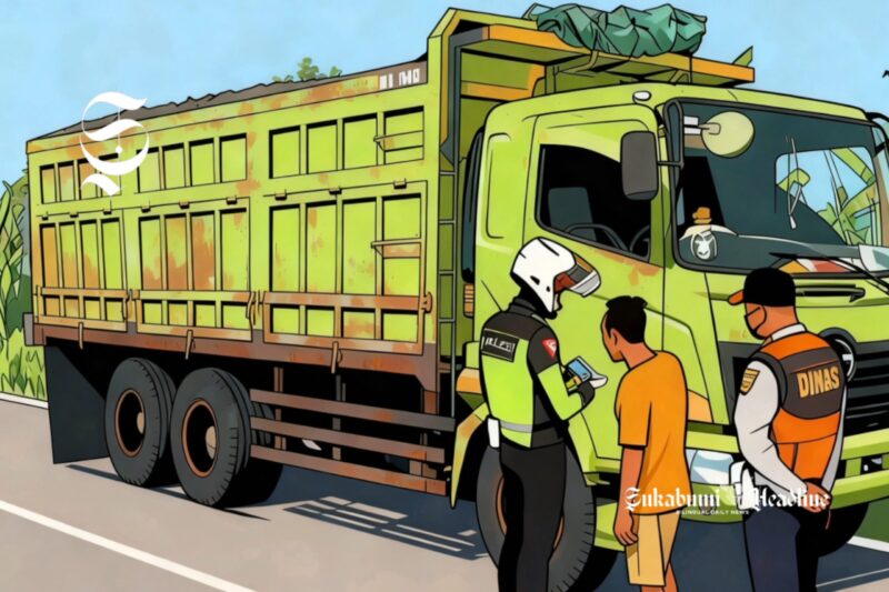 Ilustrasi truk ODOL bermuatan pasir melebihi kapasitas ditilang polisi dan dishub - sukabumiheadline.com