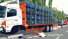 Ilustrasi truk ODOL pengangkut AMDK alami kecelakaan tunggal - sukabumiheadline.com